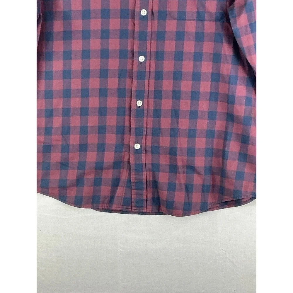 Banana Republic Shirt Mens Large Red Blue Plaid Button Up Long Sleeve Untucked